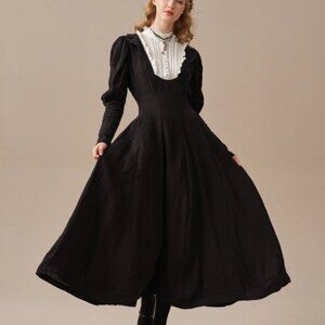 Linennaive Luna 19 Black Linen Victorian Gothic Dress Plus Size 3x Ruffle
